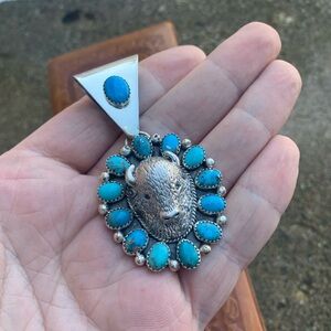 Sterling silver buffalo cluster pendant turquoise jewelry 925 turquoise necklace